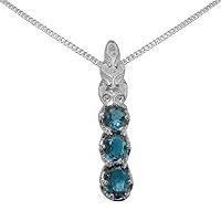 925 Sterling Silver Natural London Blue Topaz Womens Trilogy Pendant & Chain - Choice of Chain lengths