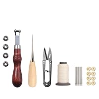 Leather Working Tools WUTA 27PCS Leathercraft Tools Craft Hand Stitching Kit with Stiching Awl Waxed Thread for Sewing Leather, Canvas,Leather Tooling Kit for DIY Leather Craft