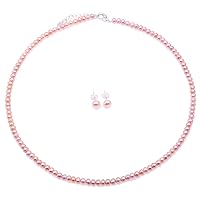 JYX Pearl Necklace Set AA+ Quality 4-5mm Lavender Freshwater Pearl Necklace Bracelet and Earrings Set for Girl Women
