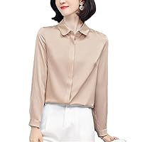 Office Lady Work Shirt Women Blouse Turn-Down Collar Long Sleeve Shirts Real Silk Women's Satin Blouses Tops