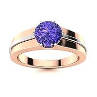 MOONEYE Multi Prong Set 5MM Round Shape Tanzanite Gemstone 925 Sterling Silver Two Tone Solitaire Ring