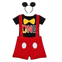 IWEMEK Baby Boys Mouse Costume Gentleman 1st Birthday Cake Smash Outfit Bowtie Suspenders Shorts Romper Overalls Headband Set