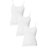 Hanes Women`s Stretch Cotton Cami with Built-in Shelf Bra Set of 3 L, White
