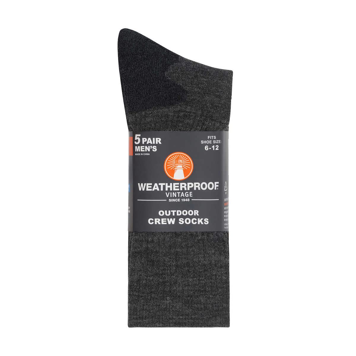Weatherproof Vintage Men's Outdoor Wool Blend Crew Socks, Black, 5 Pairs
