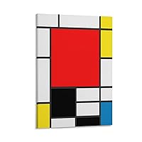 Niuzaiku Aesthetic Posters Piet Mondrian Modern Prints Geometric Red And Yellow Painting Canvas Wall Art Prints for Wall Decor Room Decor Bedroom Decor Gifts Posters 12x18inch(30x45cm) Frame-style-1