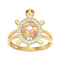 10k Tri color Gold Womens Pink White CZ Cubic Zirconia Simulated Diamond Tortoise Ocean Ring Jewelry for Women