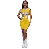 Dresses for Women - Letter Graphic Striped Ringer Bodycon Dress (Color : Yellow, Size : Large)