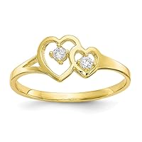 10k Yellow Gold Solid Polished and Rhodium Double Love Heart CZ Cubic Zirconia Simulated Diamond Ring Size 6.00 Jewelry for Women