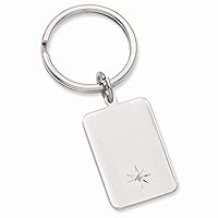 Solid Engravable Polished and satin Silver Plated and Rhodium Star Cut .001ct. Diamond Key Ring Jewelry Gifts for Men