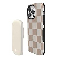 Casely Bundle with Case Compatible with iPhone 14 Pro Bold Case Power Pod MagSafe Compatible Battery Pack | Fit Check | Neutral Checkerboard Checkered Case | Compatible with MagSafe