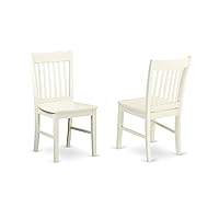 East West Furniture Norfolk Dining Room Slat Back Solid Wood Seat Chairs, Set of 2, Linen White