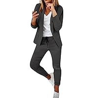 Womens 2 Piece Casual Outfit 2024 Notched Lapel Blazer Jackets with Wide Leg Pants Suit Set