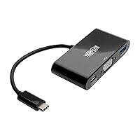 Tripp Lite USB C to VGA Multiport Adapter w/ USB-A Hub & PD Charging 1080p, USB 3.1 Gen 1, Thunderbolt 3 Black (U444-06N-VUB-C)