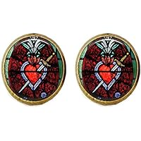 Church Window Sacred Heart Cufflink Stained Glass Christian Religious Jewelry Gift
