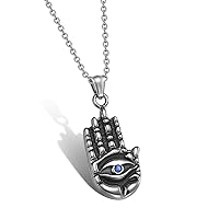 Buddha Necklace - The Blessing Hand of Good Luck - All Seeing Wisdom Eye Spiritual Amulet - I see - I feel - I Protect - I Know Ancient Tibetan Mantra Prayer - Antique Finish Crystal Pendant