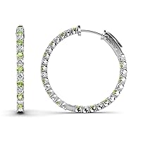 Peridot & Natural Diamond Inside-Out Hoop Earrings 1.50 ctw 14K White Gold
