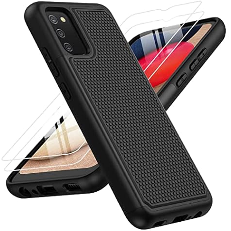 VA Case for Samsung Galaxy A02S - with Tempered Screen Protector[2 Pack], Dual Layer Heavy Duty Military-Grade Armor Defender Protective Phone Cover, Shockproof Galaxy A02S Case - Black