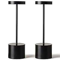 SAKRINGT 2 Pack Rechargeable Table Lamp, LED Cordless Desk Lamp,5000mAh Battery Operated Portable Table Light,3 Color Stepless Dimming Up to 40 Hours Usage for Restaurant/Indoor/Outdoor(Black)