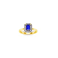 2.00 Ctw Emerald Cut Lab Created Blue Sapphire Engagement Halo Wedding Ring For Womens & Girls 14K Yellow Gold Plated