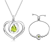 AGVANA August Birthstone Genuine Peridot Heart Necklace Bracelet for Women Sterling Silver Infinity Love Pendant Fine Jewelry Set Mothers Day Gifts for Mom Anniversary Birthday Gifts for Mother Her