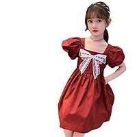 Girls' summer dress 2022 new Korean girls' bow short sleeve skirt children's princess skirt trendy children's wear