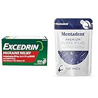 Excedrin Migraine 200 Caplets and Mentadent 150 Count Premium Floss Picks Bundle