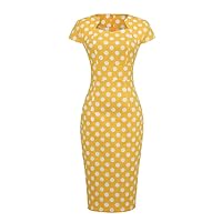 Polka Dot High Waist Elegant Bodycon Pencil Dresses for Women Cap Sleeve Summer Midi Dress