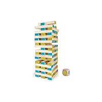 BuitenSpeel Toys GA277 Large Tower Wooden Block Stacking Game, Natural/Blue/Green