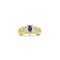 Rylos Men's Classic 14K Yellow Gold Designer Ring: 6X4MM Oval Gemstone & Sparkling Diamond Accent - Birthstone Rings for Men - Available in Sizes 8-13.