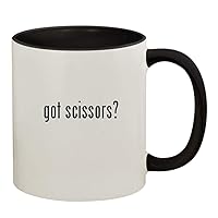 got scissors? - 11oz Ceramic Colored Handle and Inside Coffee Mug Cup, Black