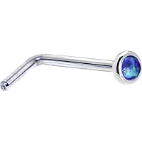 Body Candy Solid 14k White Gold 2mm Dark Blue Synthetic Opal L Shaped Nose Stud Ring 20 Gauge 1/4