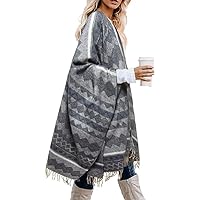 LittleMax Ponchos for Women, Shawl Wrap Fall Clothes Open Front Boho Buffalo Cardigan Oversized Plaid Cape Sweater Tassel