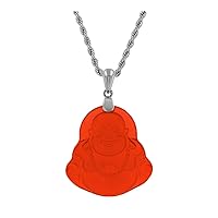 Laughing Buddha Red Jade Pendant Necklace Rope Chain Genuine Certified Grade A Jadeite Jade Hand Crafted, Jade Necklace, 14k White Gold Finish Silver Laughing Jade Buddha necklace, Jade Necklace