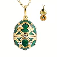 BSHY Faberge Egg Pendant Lucky Clover Necklace for Women, Gold Heart Locket Necklaces Birthday Gifts for Girls Wife & Mum