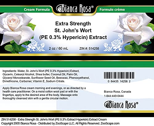 Bianca Rosa Extra Strength St. John's Wort (PE 0.3% Hypericin) Extract Cream (2 oz, ZIN: 514258) - 2 Pack