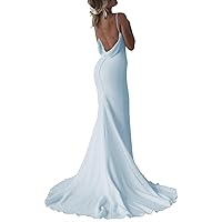 Women's Mermaid Prom Dresses V Neck Spaghetti Straps Satin Wedding Dress Long Backless Formal Evening Party Gown with Train