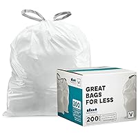 Plasticplace Custom Fit Trash Bags, Compatible with simplehuman Code V (200 Count) White Drawstring Garbage Liners 4.2-4.8 Gallon/ 16-18 Liter, 14.5