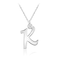 925 Sterling Silver Finish Round Cut Diamond Initial Alphabet Letter K Pendant 18