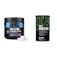 Animal Creatine Chews Tablets and Greens Pak - Creatine Monohydrate with AstraGin, Sea Salt, Chlorophyll, Spectra, Prebiotics, Probiotics for Gut Health and Immune Support