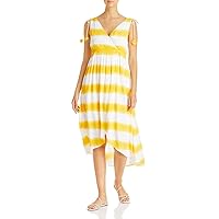 Tommy Bahama Womens Yellow Tie Tassel Sundress Striped Sleeveless Surplice Neckline Maxi Faux Wrap Dress S