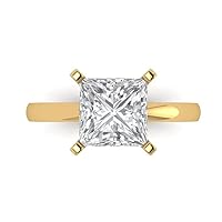 3 Ct Brilliant Princess Cut Clear Simulated Diamond 14K Yellow Gold Solitaire Statement Ring