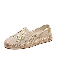 Gold Embroidered China Beijing Cloth Shoes for Women,Fashion Canvas Sneakers,Low Top Casual Non Slip Loafers,Fisherman Shoes Slip on