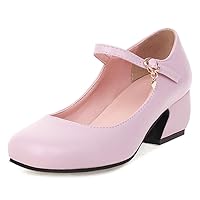 Women's Round Toe Mary Jane Pumps Shoes Leather Comfortable Low Heels Girls Party Dress Shoe 2 Inch