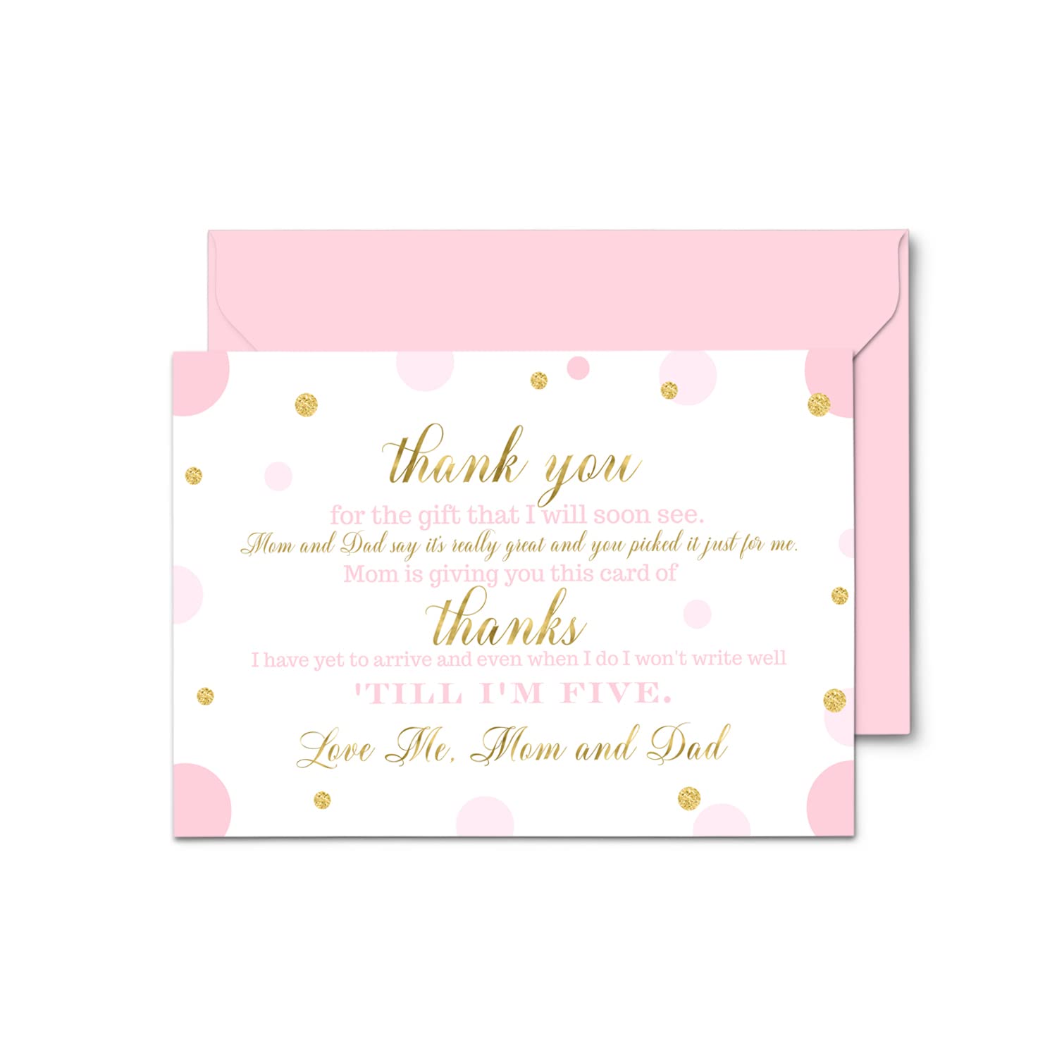 Paper Clever Party Pink and Gold Baby Shower Thank You Cards with Envelopes (15 Pack) Prefilled Note from Girl Individual Notecards for Babies Registry Princess Theme Little Star 4x6 Blank Set