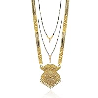 Presents Traditional Gold Plated Hand Meena 30Inch Long and 18Inch Short Combo of 3 Mangalsutra/Tanmaniya/Nallapusalu/Black Beads for Women and Girls #Aport-1583