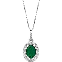 925 Sterling Silver Emerald Polished Emerald and .01 Dwt Diamond Necklace Jewelry for Women