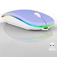 Wireless Bluetooth Mouse,LED Dual Mode Rechargeable Silent Slim Laptop Mouse,Portable(BT5.2+USB Receiver) Dual Mode Computer Mice,for Laptop,Desktop Computer,ipad Tablet,Phone,TV (Purple)