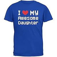 I Heart My Awesome Daughter 8 Bit Pixel Royal Adult T-Shirt - X-Large