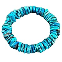 10-11mm Natural Gemstone Bisbee Turquoise Rondelle Chips shape Smooth cut beads 7 inch stretchable bracelet for men & women. | STBR_01178