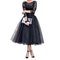 Women's A-Line Tea Length Sleeve Lace Prom Dress Cocktail Party Dress